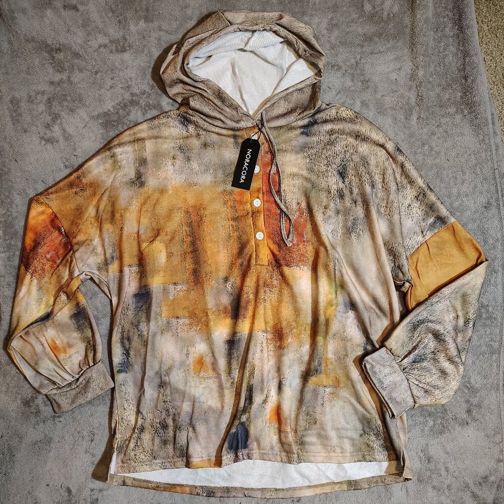 Noracora Sweatshirt Hoodie Women's 3XL Tie-Dye Beige Orange Peasant Top Look